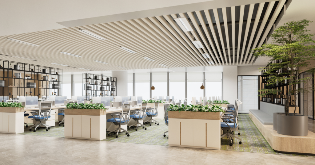 Modern open plan offices with recessed led grille