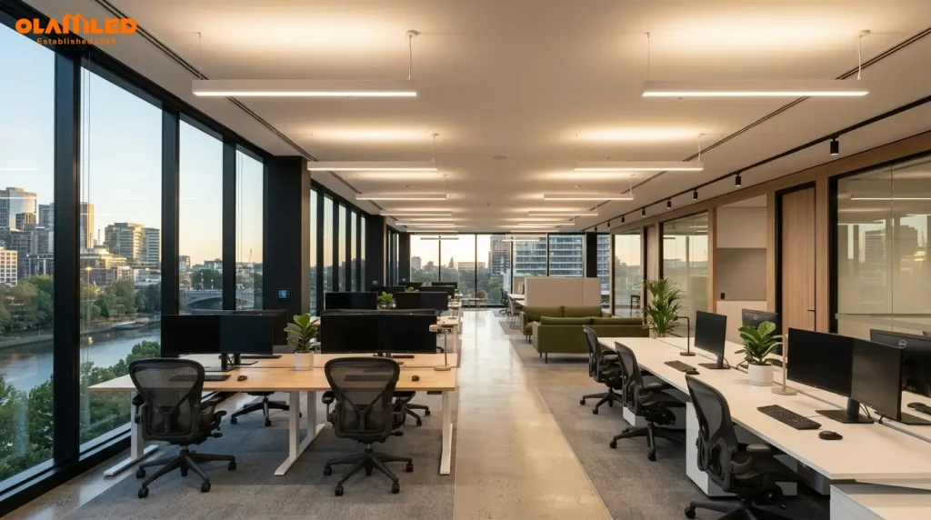 Energy-saving LED lighting in a modern Australian office